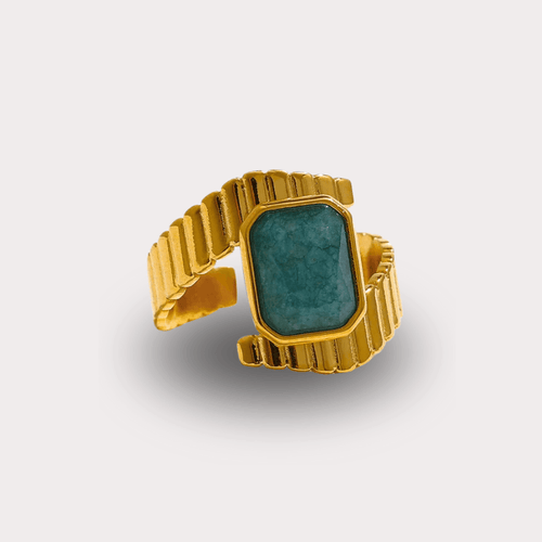 Anel com Cortes Geométricos e Apatita Azul - DELICATTA